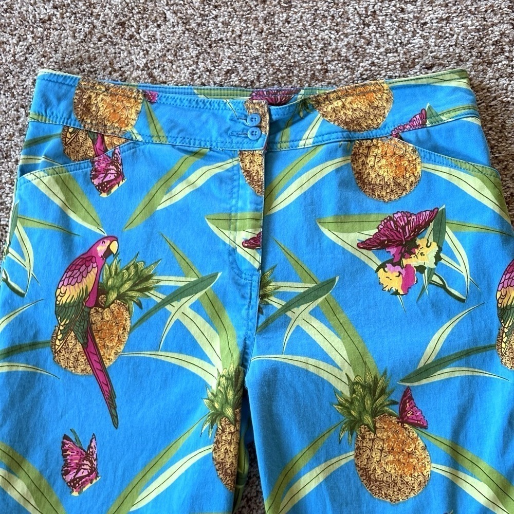 Vintage Bill Blass Jeans Tropical Capri Pants Size 14 Parrot Pineapple Print 🦜 - Picture 2 of 15